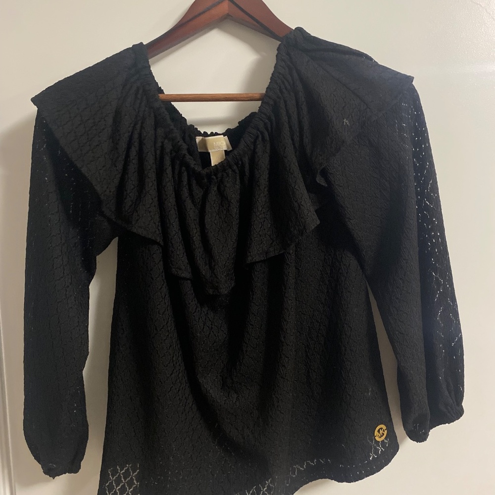Michael KORS Off the Shoulder Ruffle Blouse Sheer Design Women’s Medium